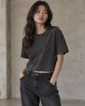 Vintage Wash Black Short Sleeve Crop Top Women's Tee